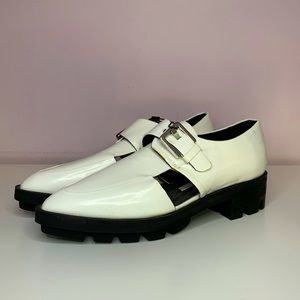 White Cut out Loafers with buckle